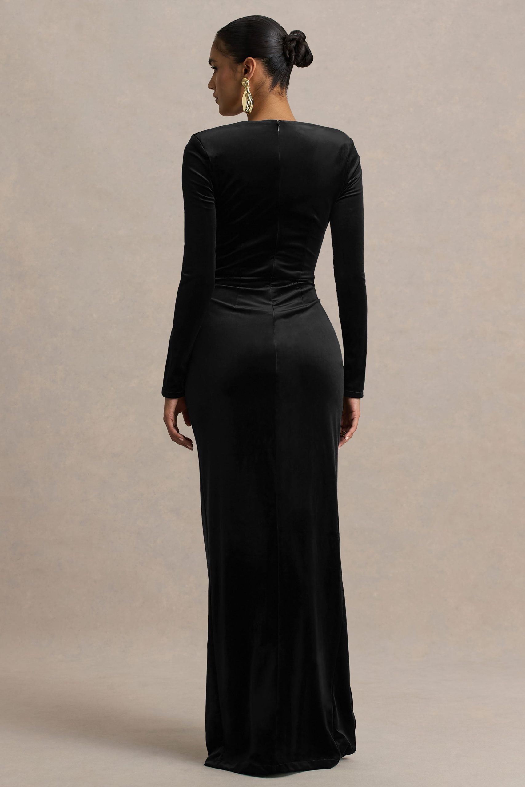 Fay | Black Velvet Corset Style Knot Maxi Dress - Image 2