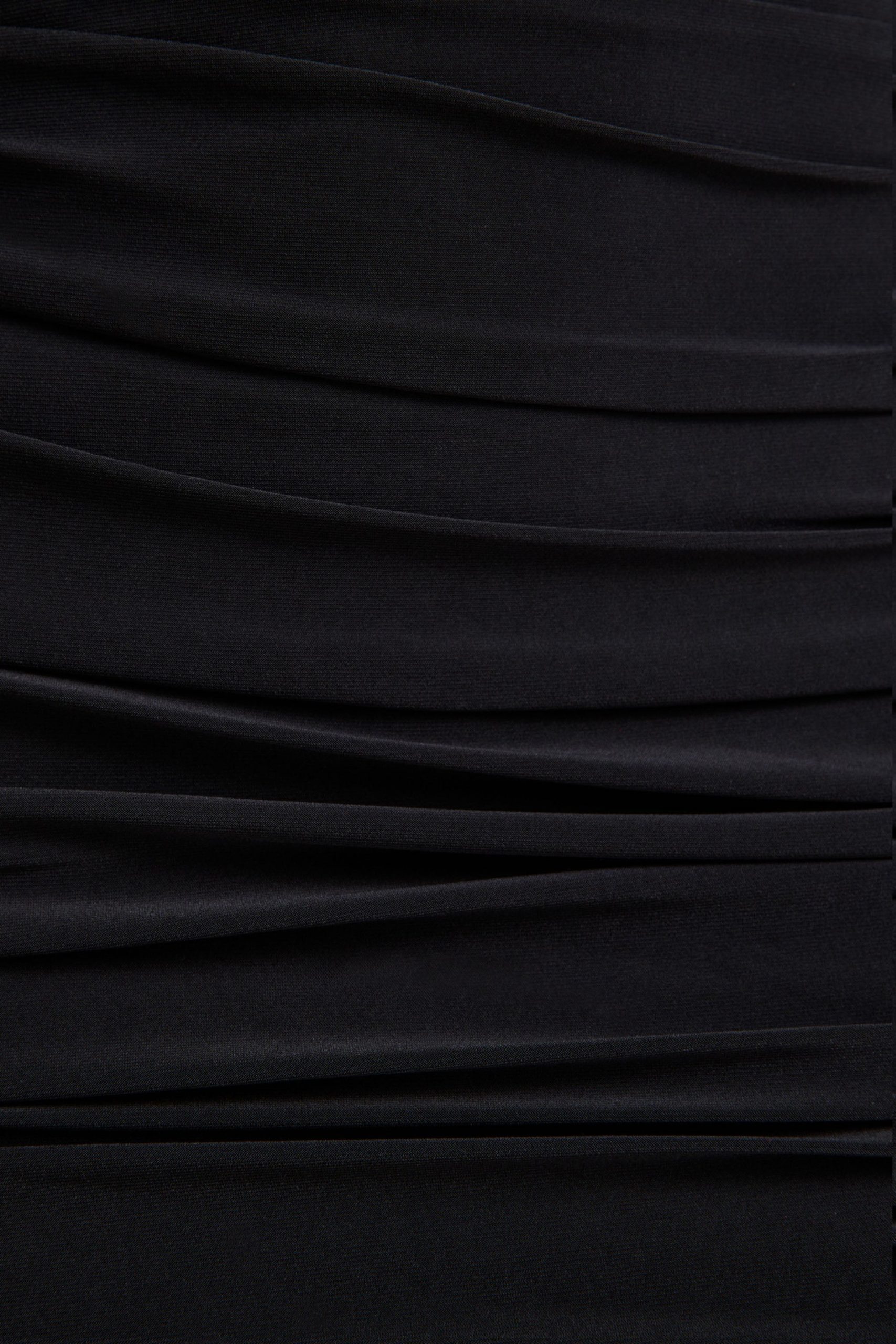 Yara | Black One Shoulder Cape Ruched Midi Dress - Image 7